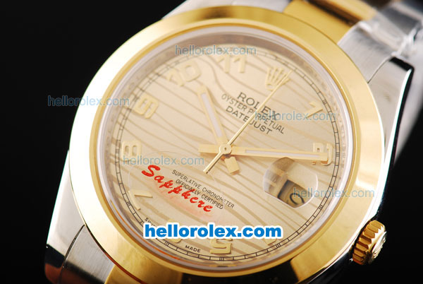 Rolex Datejust II Oyster Perpetual Automatic Movement Two Tone with Gold Bezel-Gold Dial and Gold Numeral Markers - Click Image to Close